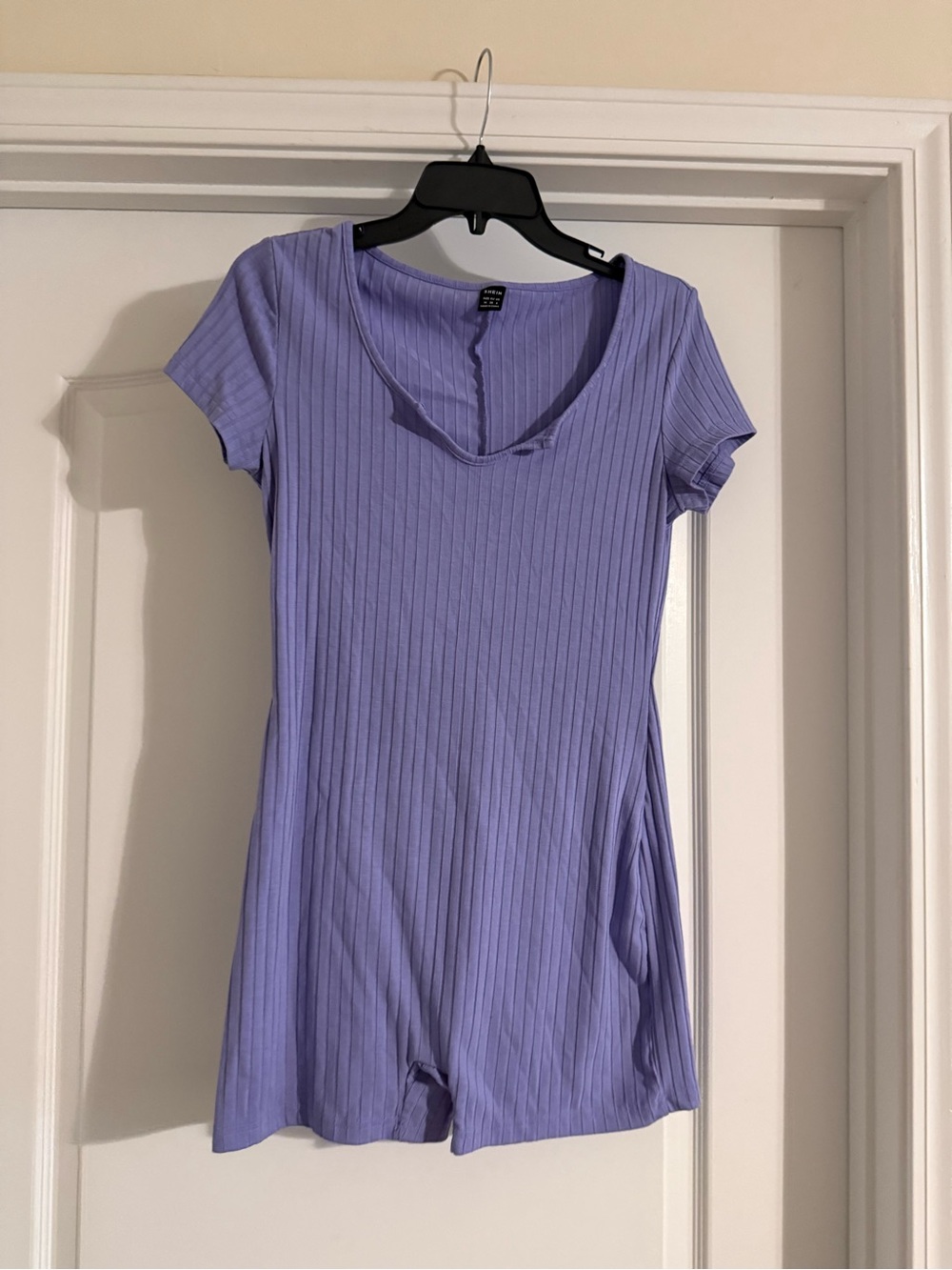 SHEIN Lavender Ribbed Short Sleeve Camisole Romper